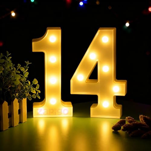 Image of Balloonistics LED Marquee Number 14 Light - Cordless Battery-Operated 8.66-Inch Warm Glow Sign for 14th Birthday, Anniversary, Wedding & Party Decoration