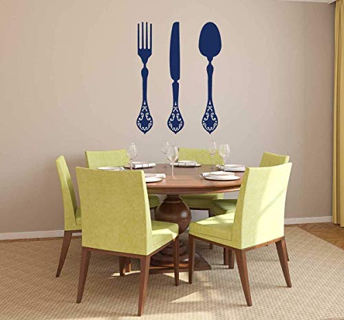 Kitchen Silverware Utensils Wall Decals | Fork Knife, Spoon Silhouettes | Dining Room, Restaurant Decor Vinyl Stickers | Black, White, Gray, Pink, Blue, Metallic Gold, Silver, Red | Small, Large Sizes #TOP1