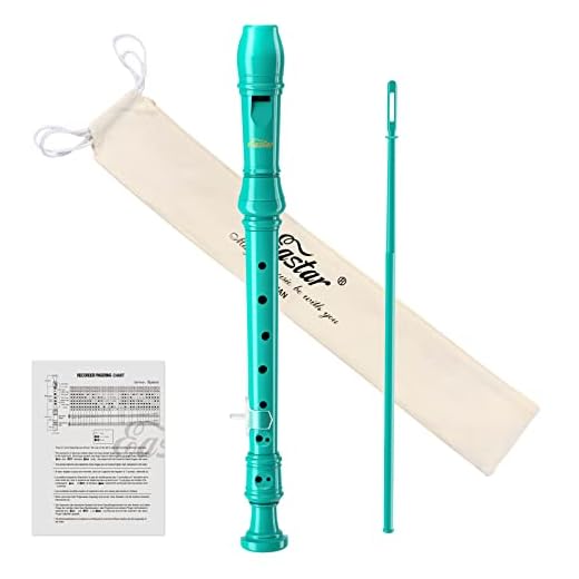 Eastar Flauta de pico soprano para principiantes, niños, instrumento de flauta de pico alemán en do, soporte para el pulgar, bolsa de algodón, tabla de dedos, verde marino, ERS-21GSB.