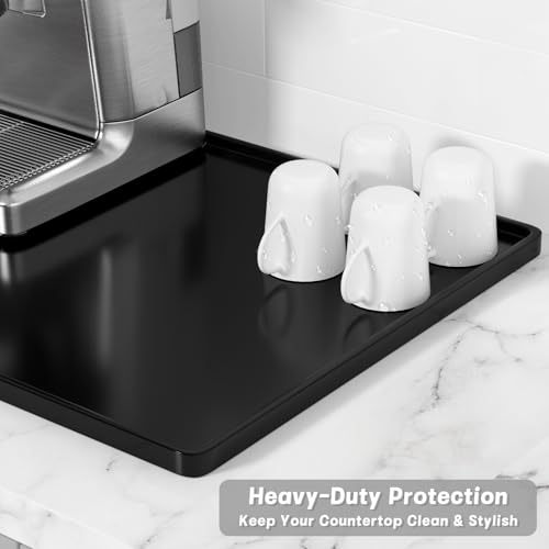 Rnivvi Silicone Coffee Mat, 16" x 24" Waterproof Raised Edge Coffee Bar Mats for Espresso Machine Station Accessories, Heat Resistant Dish Drying Pad for Kitchen Counter, Rubber Bar Decor Pad, Black by Rnivvi - Image 4