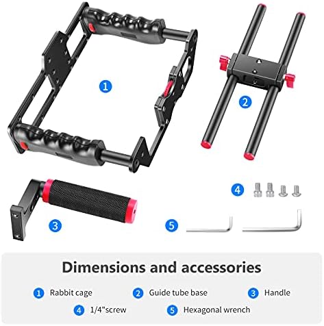 Neewer Aluminum Alloy Camera Video Cage Film Movie Making Kit, with Top Handle, Dual Hand Grip, Two 15mm Rods, Compatible with Canon, Sony, Fujifilm, and Nikon DSLR Camera and Camcorder (Black + Red)