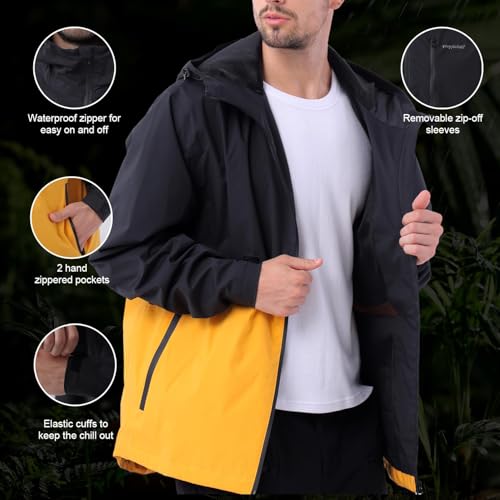 Men's Lightweight Waterproof Sports Zip Hoodie Rain Jacket, Cycling Windbreaker Pullover Coats, Breathable Coat3