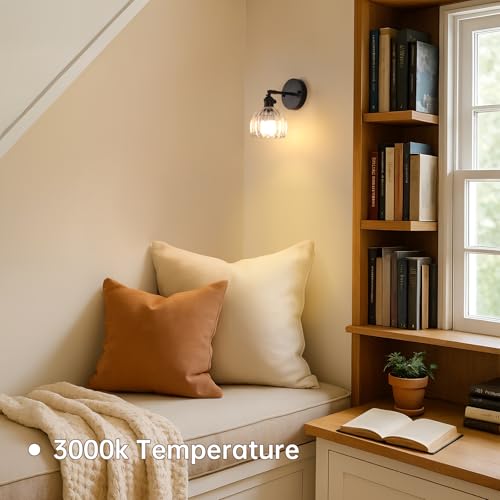 Shenmoyl Vintage Battery Operated Wall Sconce with Transparent Tulip Glass Lampshade Rechargeable Battery Powered Black Wall Light with Remote Control for Bedside Bedroom Doorway by Shenmoyl - Used condition - Image 8