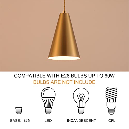 Dijiahua Gold Pendant Lights Kitchen Island,Dining Room Light Fixtures Over Table 3 Pack With Brushed Brass Cone Metal Shade, Modern Farmhouse Mini Chandeliers,Adjustable Cord Hanging Lighting For Bar,Sink thumb #5