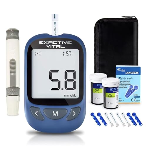 BLUEZY Misuratore di Glucosio nel Sangue, Misuratore Glicemia, Glucometro con Strisce Reattive da 50 Pezzi E 50 Lancette, Previene Il Glucometro Continuo di Precisione della Machine MG/DL