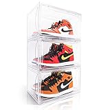 Kerykwan 3 Pack Transparent Shoe Storage Box for Display Stackable Extra Large Sneaker Organizer Case with Side Open Acrylic Container Rack for High Heels (Transparent, 3 Pack)