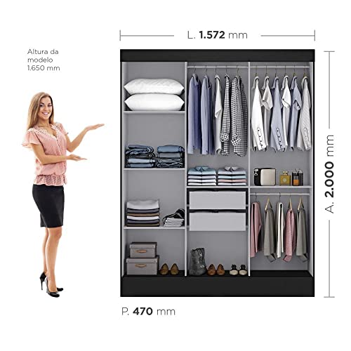 Guarda Roupa Casal com Espelho 3 Portas 2 Gavetas Istambul Espresso Móveis