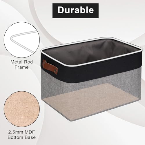 Bagnizer Storage Bins Large Fabric Storage Baskets for Shelves 3 Pack, Decorative Linen Closet Baskets with Handles for Organizing, Shelf, Clothes, Home, Office, 15x11x9.5Inches (Grey&Black) by Bagnizer - Image 4