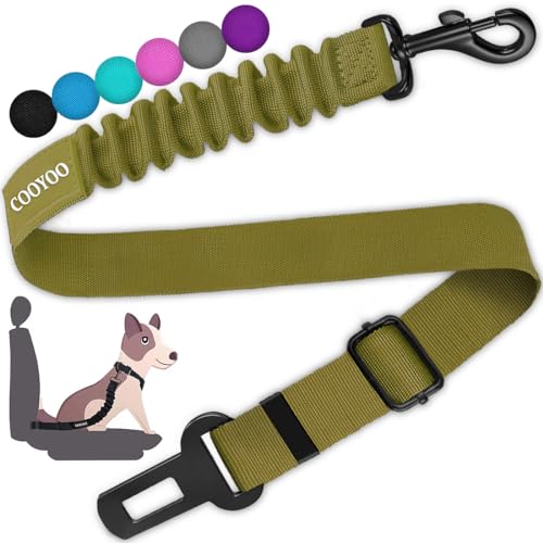 Image of COOYOO Dog Seat Belt, Retractable Car Belt, Adjustable Nylon Pet Harness, Heavy Duty Safety Belts with Elastic Cord-Type Shock Absorber