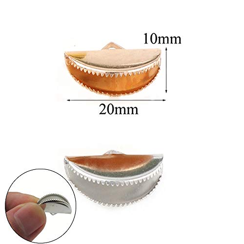 Xinhongo 120 Pcs Silver Gold Half Round Ribbon Crimps Cord End Bracelet Bookmark Caps Clasps Clamp Cord Cap Tip Fasteners Clasp With Loop For Diy Jewelry Making,20Mm #TOP1