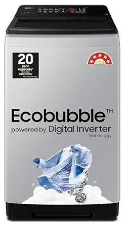 Samsung 8 kg, 5 star, Eco Bubble Tech, Digital Inverter Motor, Soft Closing Door, Fully-Automatic Top Load Washing Machine (WA80BG4441BGTL, Light Gray)