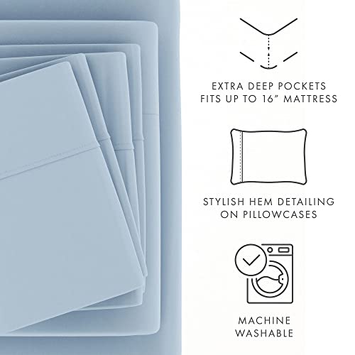Merit Linens Breathable Hotel Style King Bed Sheets | 4 Pc Ultra Soft Light Blue Sheet Set With Deep Pocket | Lightweight, Extra Pillowcases | Easy Care, Basic Bedding (King, Light Blue) #TOP1