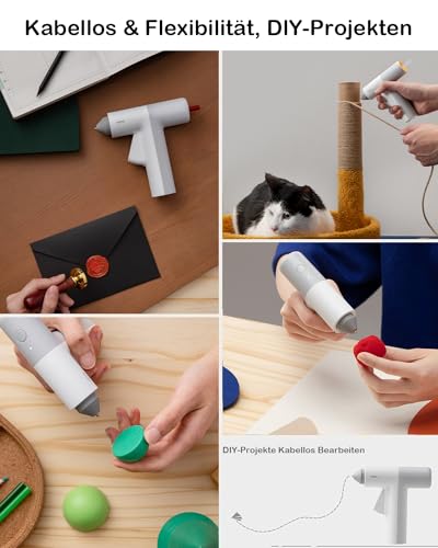 HOTO Heißklebepistole Akku Heissklebepistole, 30s Schnell Aufheizen Klebepistole, Typ-C Hot Glue Gun mit 10 Klebesticks, Heißklebepistole Kabellos für DIY, Haus & Büro Reparatur