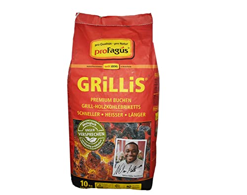 Profagus Holzkohle Grillbriketts Grillis Sommerhit Premium Qualität | 6kg 9kg 10kg 15kg 20kg | Grillen + GRATIS HL Kauf Notizblock (10kg Holzkohlebriketts 1 Block), Schwarz