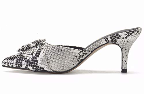 Comeshun Women Low Kitten Heel Mules Large Buckle Slide On Sandals Pointed Toe Dress Pumps Snake Prints Size 10 #TOP3