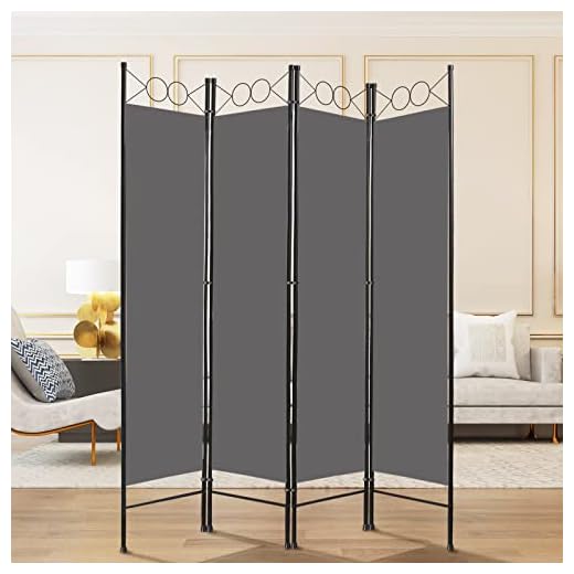 Todeco Paravent Interieur 4 Panneaux, Séparateur de Pièce Pliable, Ecran d'Intimité Paravent Chambre à Coucher Maison Balcon, 160 x 180 cm, Gris