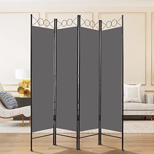 Todeco Paravent Interieur 4 Panneaux, Séparateur de Pièce Pliable, Ecran d'Intimité Paravent Chambre à Coucher Maison Balcon, 160 x 180 cm, Gris
