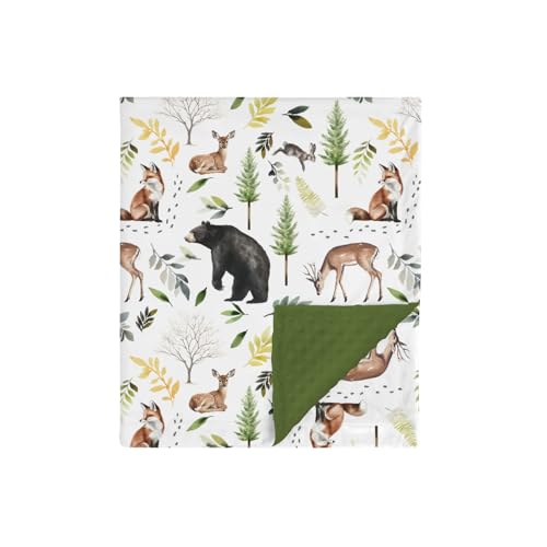 Image of HawSkgFub Forest Woods Animal Friends Mink Baby Blankets Dotted Backing Boy Girl Shower Gift, Bear Deer Fox Rabbit Double Layer Nursery Swaddle, Soft Newborn Infant Toddler Bed Crib Bedding 30 x 40
