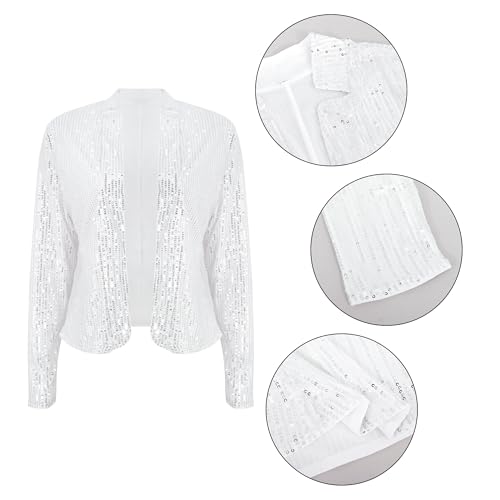 Giovacker Womens Sparkly Sequin Jackets Glitter Open Front Blazer Jacket Long Sleeve Cardigan Coat Rave Disco Party Outfits2