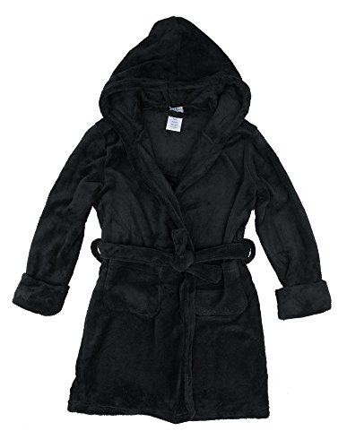 Leveret Kids Robe Boys Girls Solid Hooded Fleece Sleep Robe Bathrobe (8 Years, Black) #TOP1