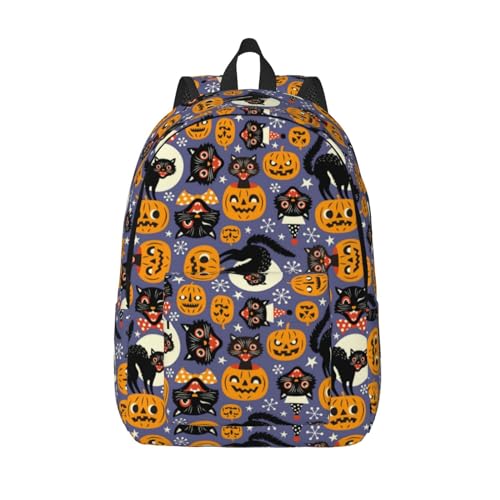 Zaino da viaggio per computer portatile – gatti spaventosi Halloween zucche zaino in tela con cinghie regolabili, nero/bianco, M