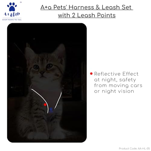Image of A+a Pets' Harness & Leash Set(Combo) for Cats, Puppies, Small Dogs with 2 Leash Points - Escape Friendly | Night Safety | Reflective Strips |100% Cotton (Blue, XXS)
