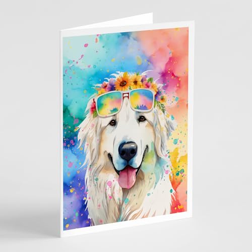Caroline's Treasures DAC2518GCA7P Great Pyrenees Hippie Dawg Greeting Cards Pack of 8 Blank Cards with Envelopes Whimsical A7 Size 5x7 Blank Note Cards