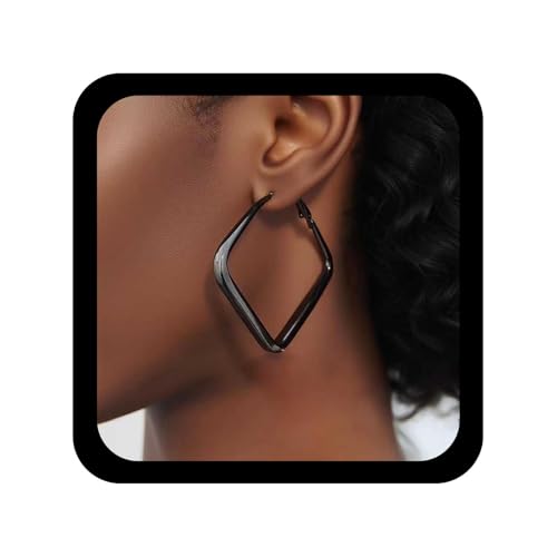 Cybche Vintage Grandes boucles d'oreilles carrées Huggie Hoop boucles d'oreilles carrées noires boucle d'oreille géométriques creuses rectangulaires bijoux...