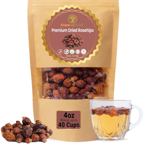 Cure wid Pure Whole Dried Rose Hips 4oz in Eco-Friendly Resealable Bag Rich in Vitamin C & Antioxidants -Non-GMO,Preservative-Free Rose Hips Dried Organic For Jams,Jellies & More