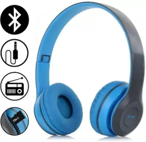 Image of Wireless Bluetooth Headphones with AUX Support | Comfortable Ear Pads | Over-Ear Foldable Headset with Mic | Compatible with Mobile, Laptop, Tablet-Blue