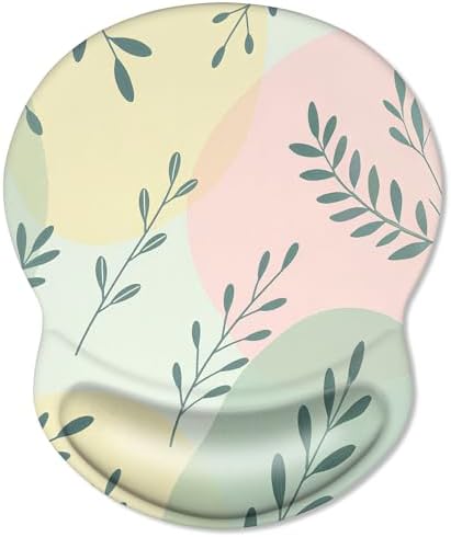 ITNRSIIET Ergonomic Mouse Pad with Comfort Gel Wrist Rest, Non-Slip PU Base, Smooth Textured Surface, Reduces Hand Fatigue & Wrist Pain, 220 x 180 mm for Office Gaming Home, PastelFoliage
