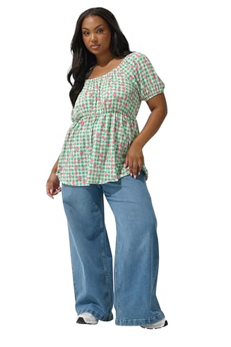 Yours Limited Collection Curve Floral Gingham Bardot Top - Women's - Plus Size Curve Green