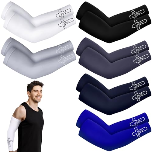 Jamntower 6 Pairs Faith Cross Arm Sleeve for Men Baseball Religious Cooling Sleeves Arm UV Sun Protection Compression Cover for Football Volleyball