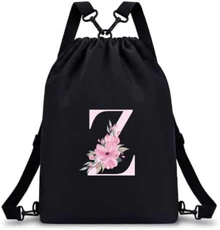 Sac A-Z Bag Personnalisable 4-en-1 – Avec Initiale Florale, Imperméable, Pour Sport, école Et Voyage – Noir, Taille S