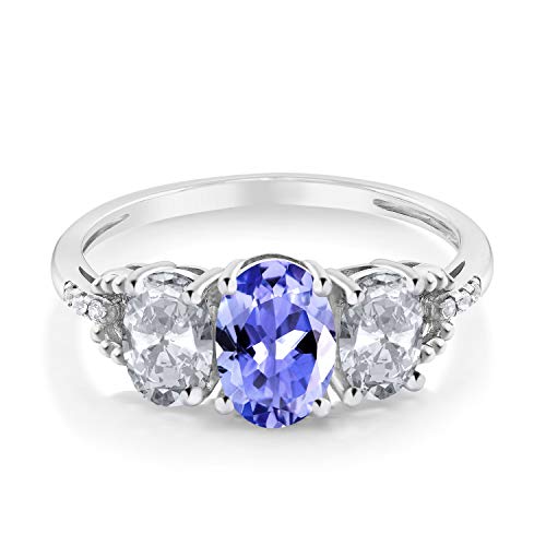 Gem Stone King 10K White Gold Blue Tanzanite White Topaz and Diamond Women Engagement Ring (1.97 Cttw, Gemstone Birthstone, Available In Size 5, 6, 7, 8, 9)2