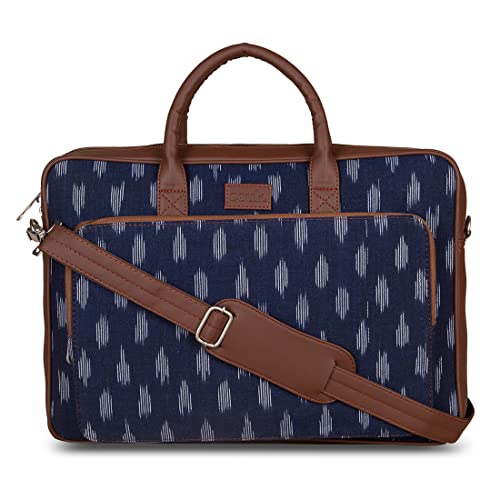 ZOUK Laptop Bag for Women ideal for 15.6 inch Laptop, Macbook - Vegan Leather Office Bags for ladies with Detachable Shoulder Strap, Ikat Jet Blue