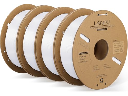 LANDU 3D Printer Filament PLA White 1.75mm 4kg PLA Filament, 4 Pack 1kg Carton Coil (2.2lbs) 3D Printing Materials, Dimensional Accuracy +/-0.02mm