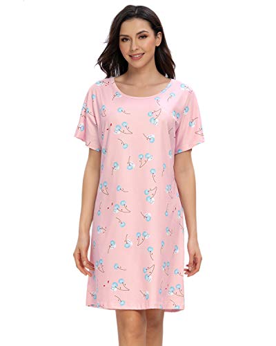 GOSO Damen Nachthemd Kurzarm Schlafshirt Knopfleiste Nachtwäsche Frauen Loose fit Lange Nachtkleid Cover