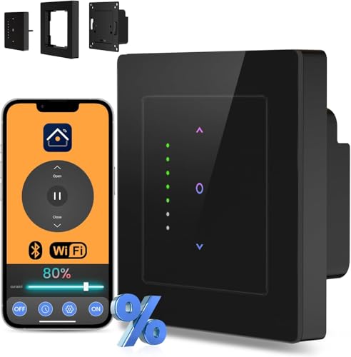 AVATTO WLAN Rollladenschalter mit Prozentfunktion, 55 x 55mm, Jalousieschalter, Smart Rolladensteuerung Kompatibel mit Alexa/Google Sprachsteuerung und Smart Life App Fernbedienung