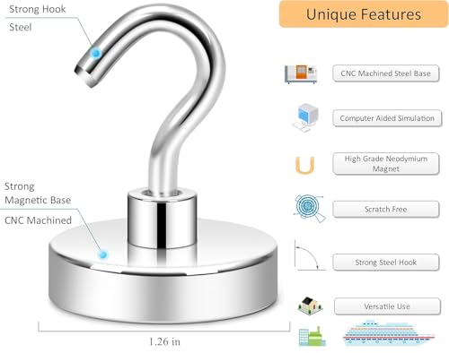 Image of KESI Magnetic Hooks Heavy Duty, 25LBS Strong Neodymium Magnets Ceiling Hooks for Hanging Plants, Metal Magnets for Refrigerator, Cruise, Camping, Grill, Teacher Organizer Classroom (6)