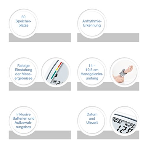 Sanitas 651.21 SBM 03 WHO Handgelenk Blutdruckmessgerät, 1 x 60 Speicher, von 14 bis 19,50 cm