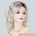 RENERSHOW Medium Platinum Blonde Curly Wigs for White Women Ombre Blonde Wavy Wig Side Part Synthetic Hair Replacement Wig