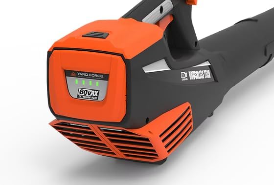 Battery inserted into the leaf blower with indicator lights