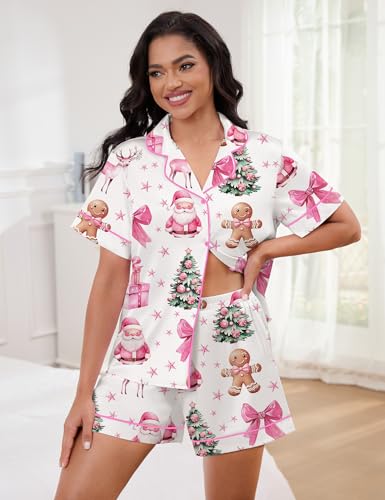 Image of SHESHOW Satin Pajamas for Women Set Preppy Animals Pjs Short Sleeve Shorts 2 Piece Loungewear Sets XS-XXL