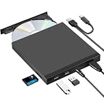 ROOFULL 5 in 1 External CD/DVD Drive with SD Card Slot & USB 3.0 Ports, USB-C Optical Disk Reader Writer CD Burner DVD Player for Windows 11/10 Laptop, Mac MacBook, Linux PC Desktop Computer