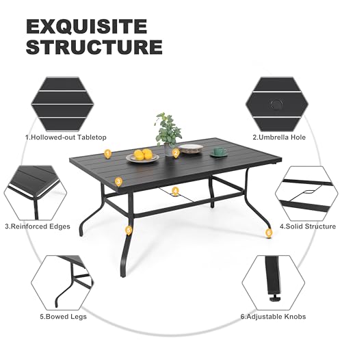 Image of NUU GARDEN 7PCS Patio Dining Set with 1.6 Inch Umbrella Hole Powder-Coated Metal Frame Outdoor Furniture with 6 Padded Textilene C-Spring Chairs and Table for Backyard Garden Poolside Lawn Black Blue