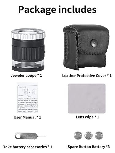 Jarlink Jewelers Loupe Magnifier Bundle With 30X Jewelers Loupe, Adjustable Focal Length Magnifier With 3 Led Light For Gems, Jewelry, Coins, Stamps, Etc (Black) #TOP7