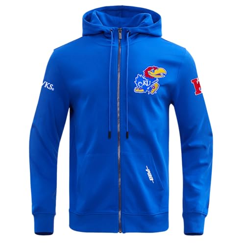 Pro Standard Mens University Of Kansas College Classic Chenille Full Zip Hoodie Royal Blue 2Xl