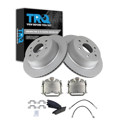 TRQ Rear Brake Pad and Rotor Set Ceramic G Coated Rotors Calipers Compatible with 2007-2013 Chevrolet Silverado 1500 Sierra 1500