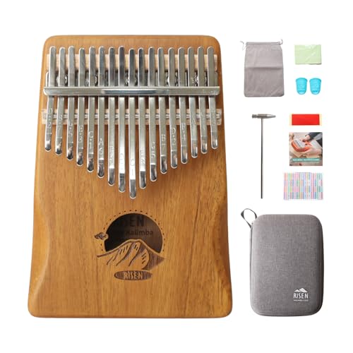 Risen Kalimba, Gradient Brown 17 Keys, Thumb Piano, Metal Keys with Scale Engraving, Capybara Design,Small Musical Instrument, Gifts For Beginner, Music Love (Mountain and Clouds Natural Wood)